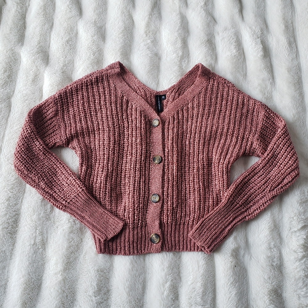 moon & madison Dusty Rose Knit Button-Up Cardigan